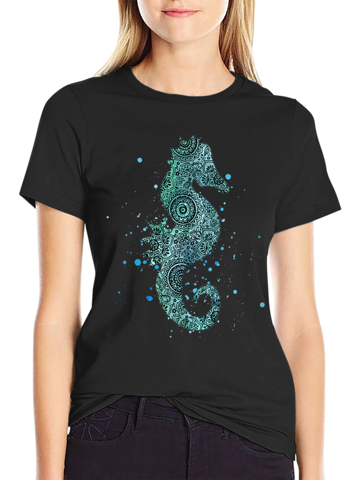 Seahorse Graphic Tee - Mens Black Cotton T-Shirt
