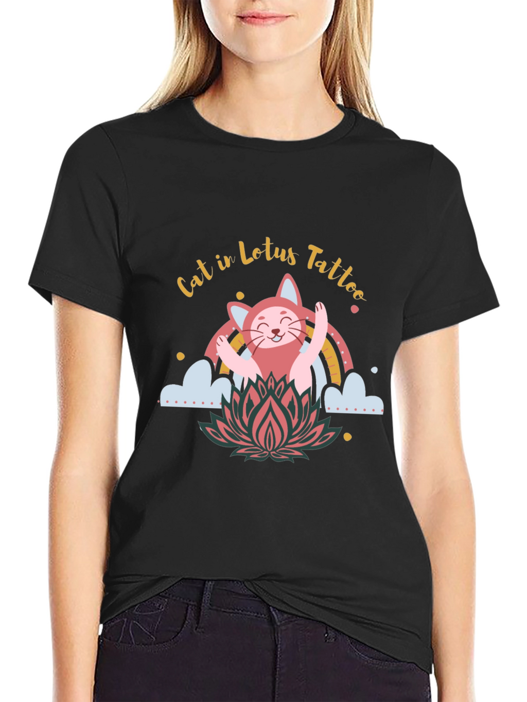 Cat in Lotus Tattoo Graphic Tee