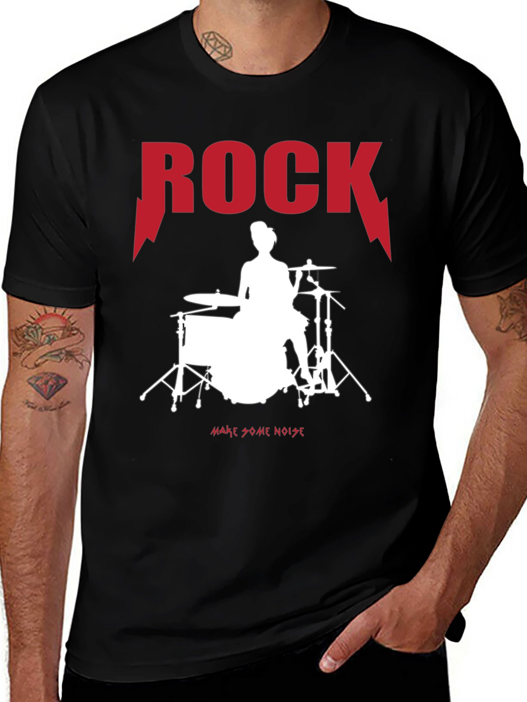 Rock Drummer Graphic Tee - Unisex Black T-Shirt