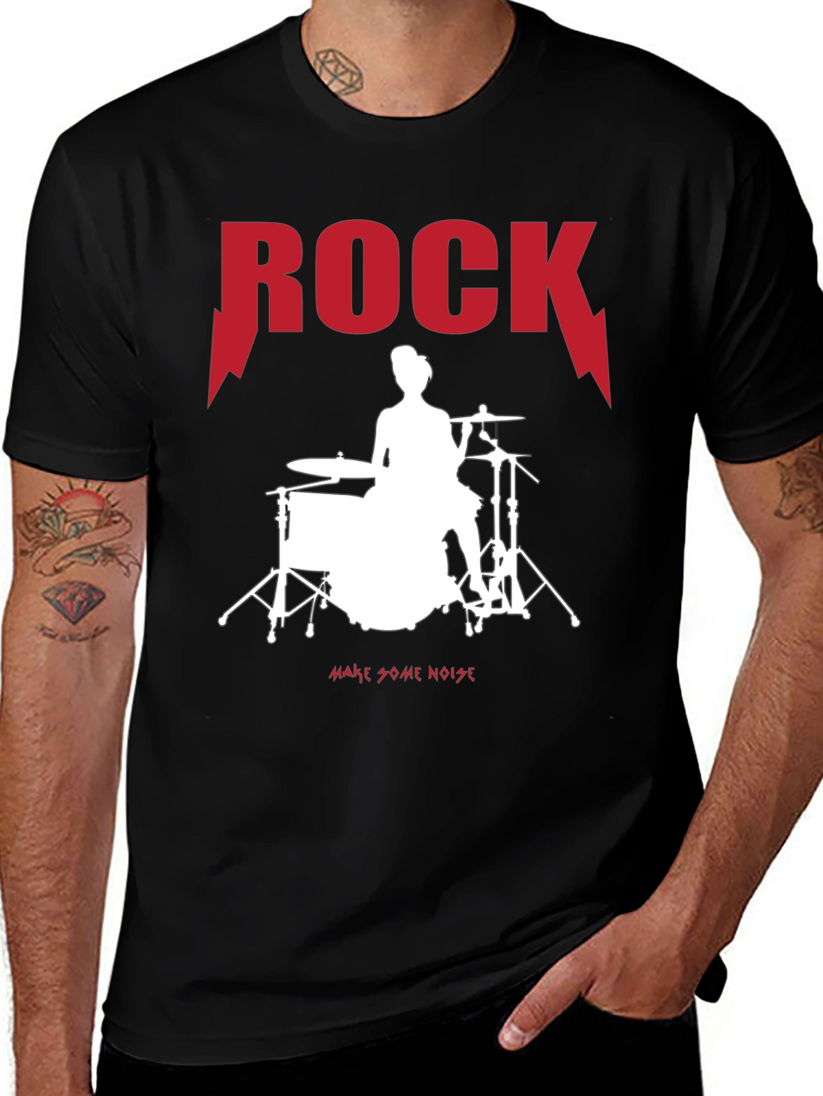 Rock Drummer Graphic Tee - Unisex Black T-Shirt