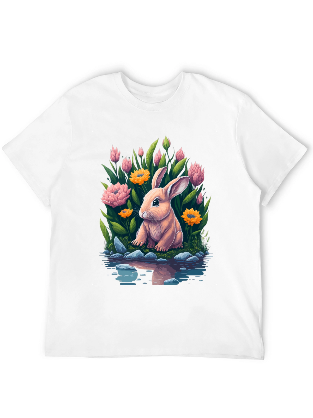 Bunny & Blooms Graphic Tee - Mens Black T-Shirt