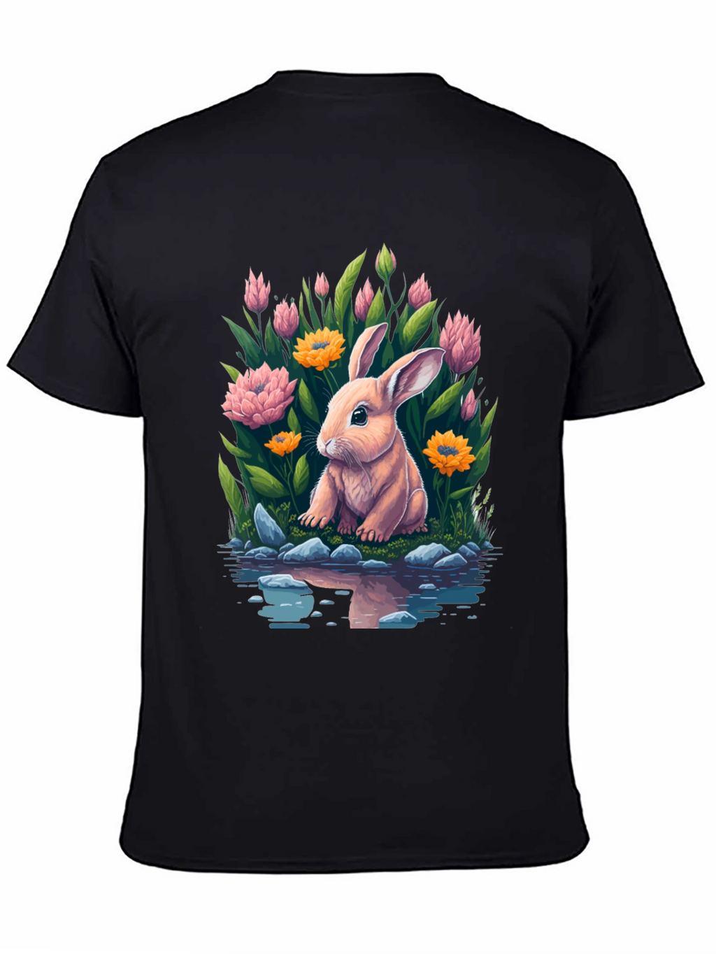 Bunny & Blooms Graphic Tee - Mens Black T-Shirt
