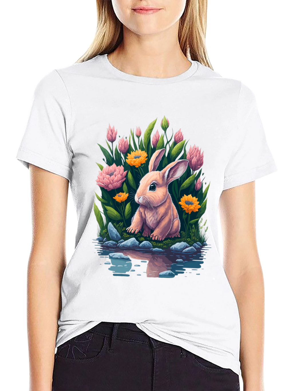 Bunny & Blooms Graphic Tee - Mens Black T-Shirt