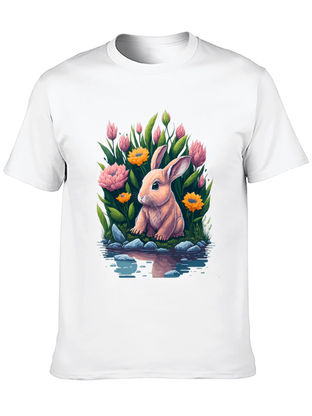 Bunny & Blooms Graphic Tee - Mens Black T-Shirt