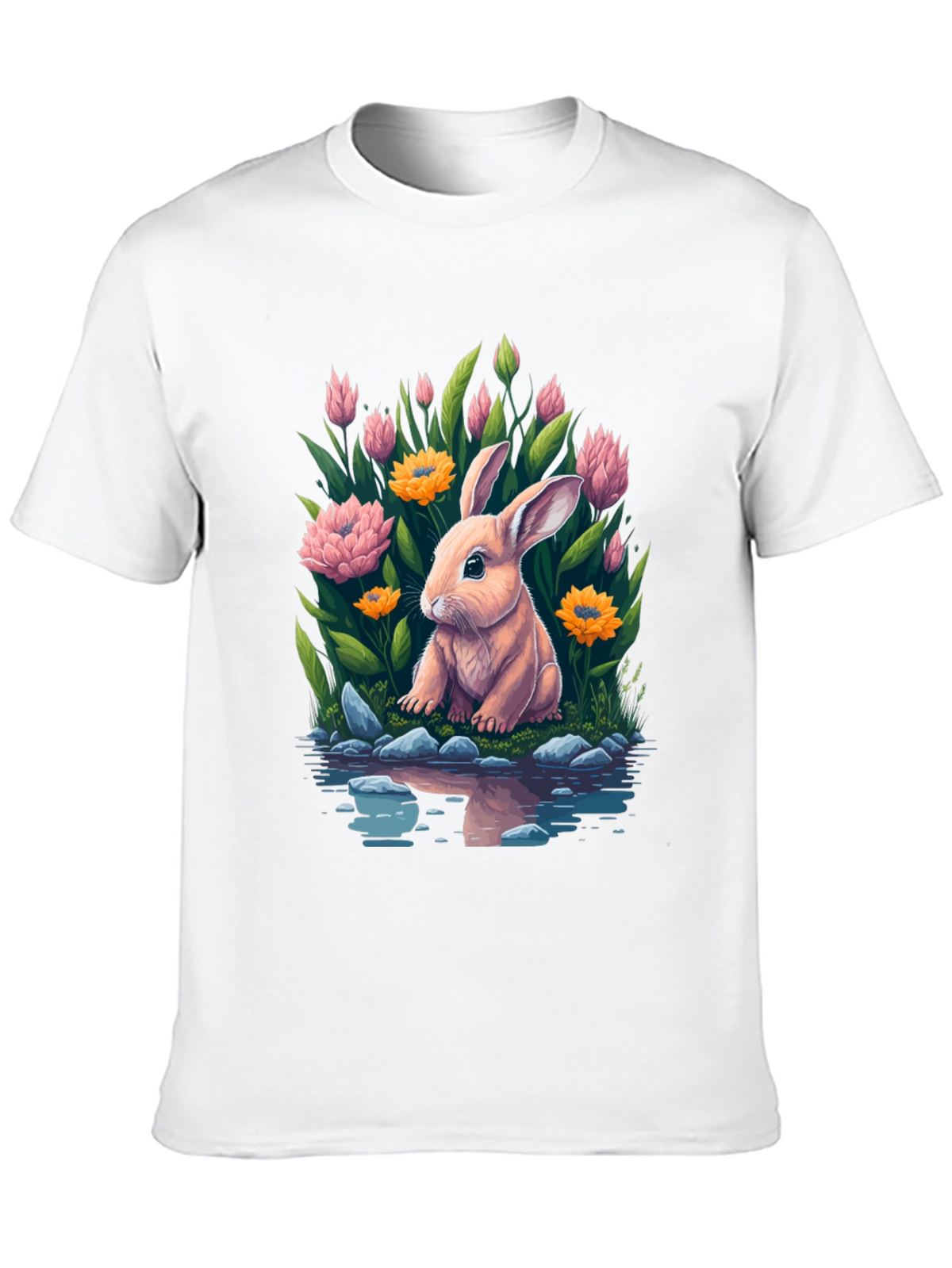 Bunny & Blooms Graphic Tee - Mens Black T-Shirt