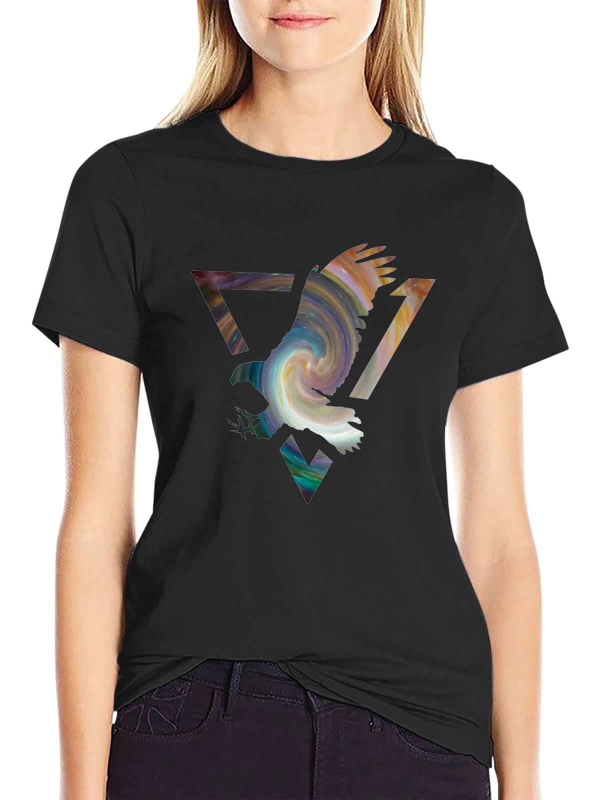 Eagle Galaxy Mens Black Graphic Tee