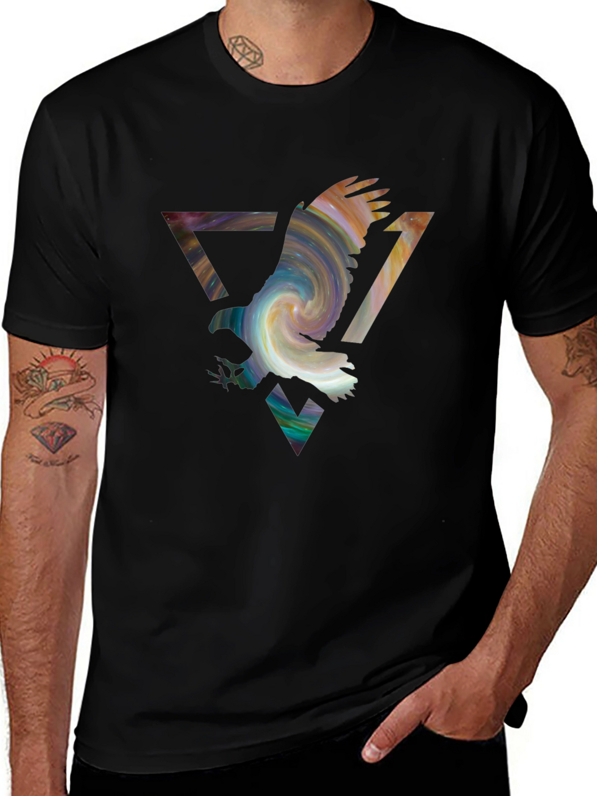 Eagle Galaxy Mens Black Graphic Tee