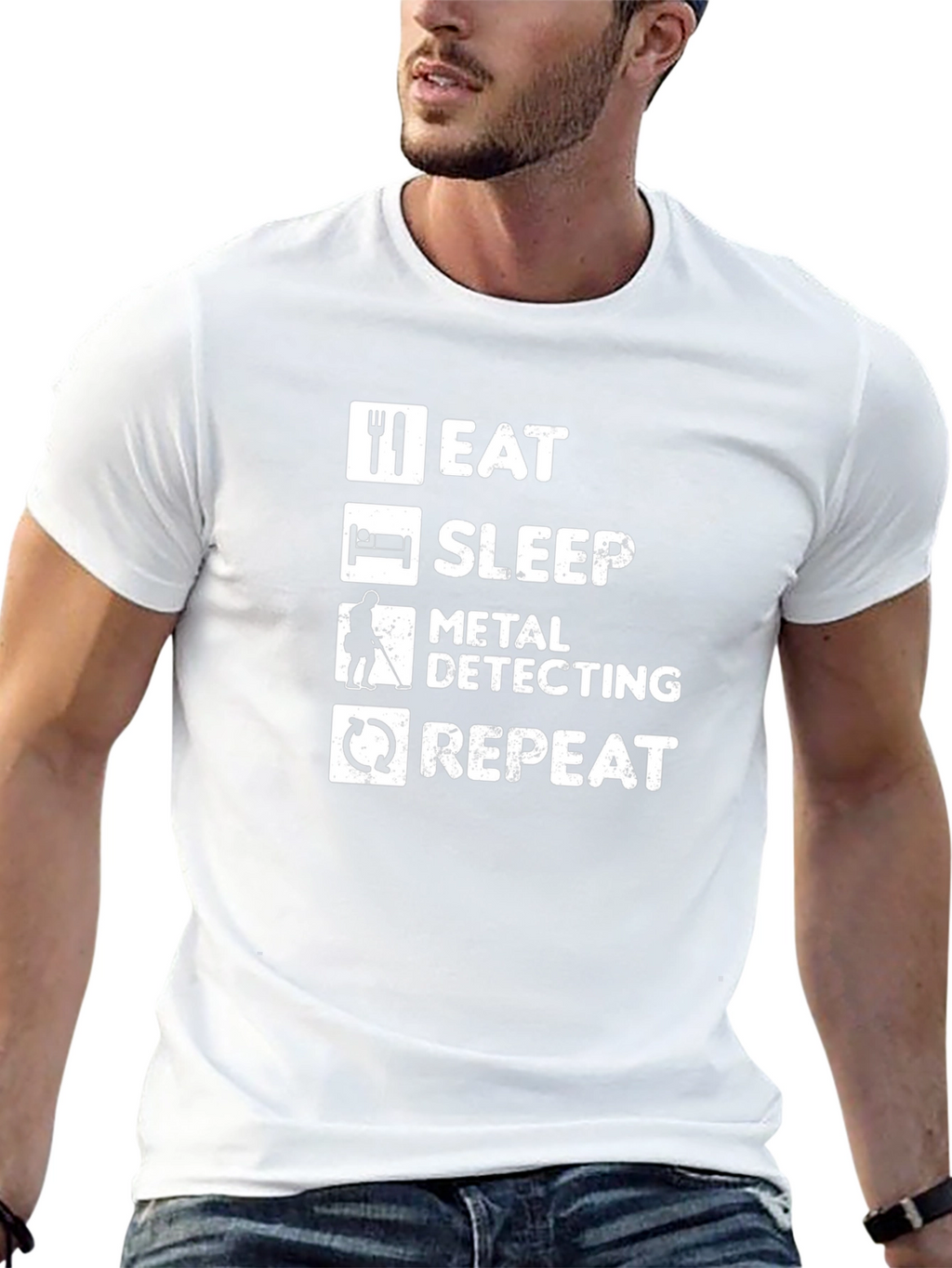 Eat Sleep Metal Detecting Repeat Black T-Shirt