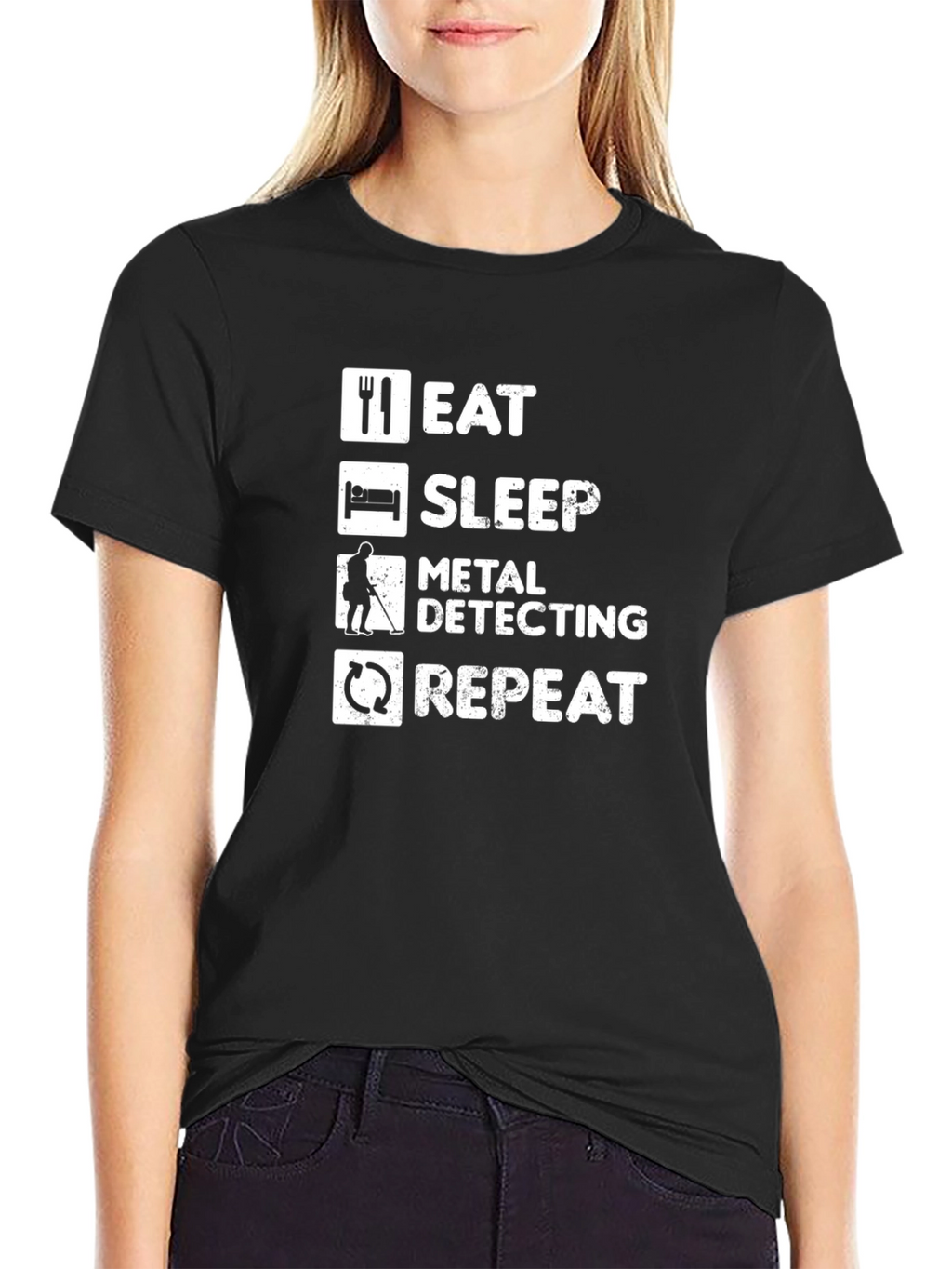 Eat Sleep Metal Detecting Repeat Black T-Shirt