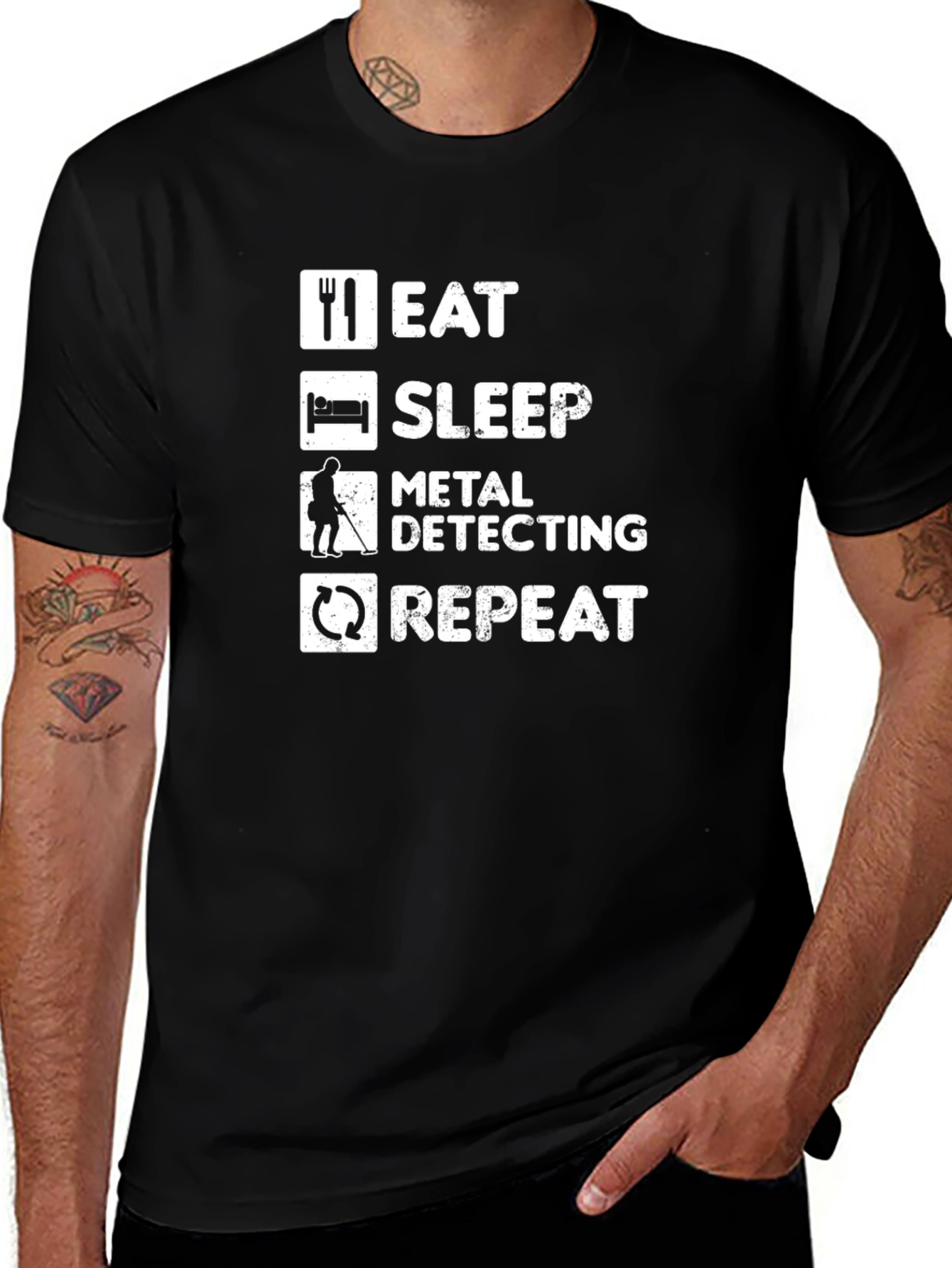 Eat Sleep Metal Detecting Repeat Black T-Shirt