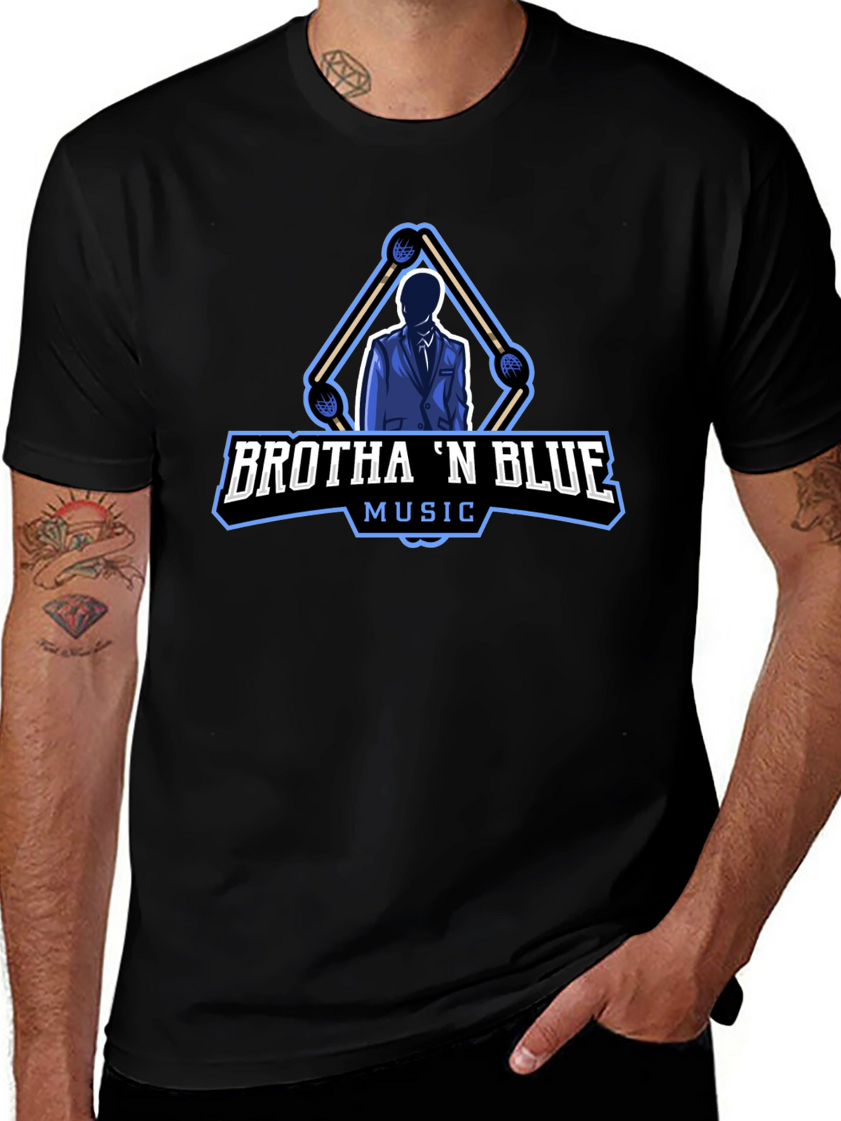 Brotha N Blue Music Black T-Shirt