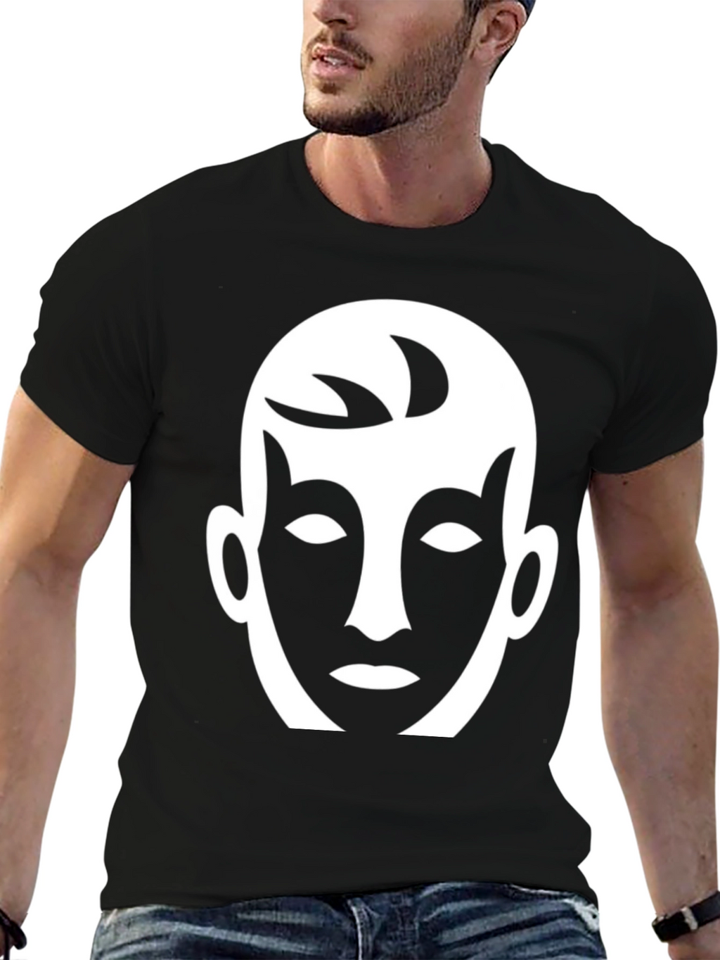 Abstract Face Graphic Tee - Black