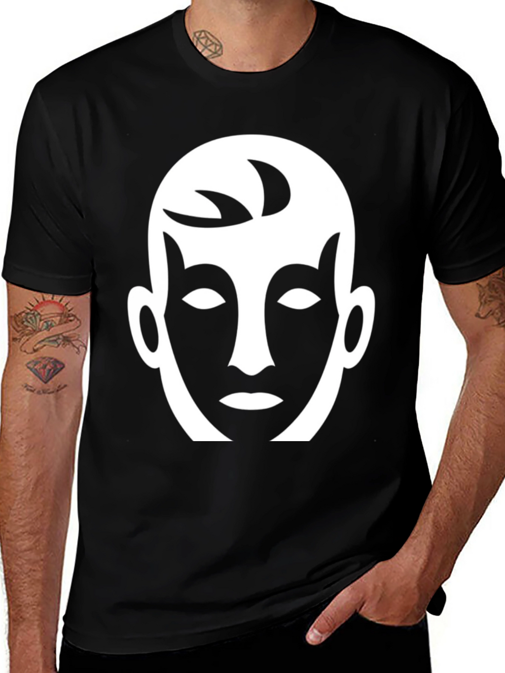 Abstract Face Graphic Tee - Black