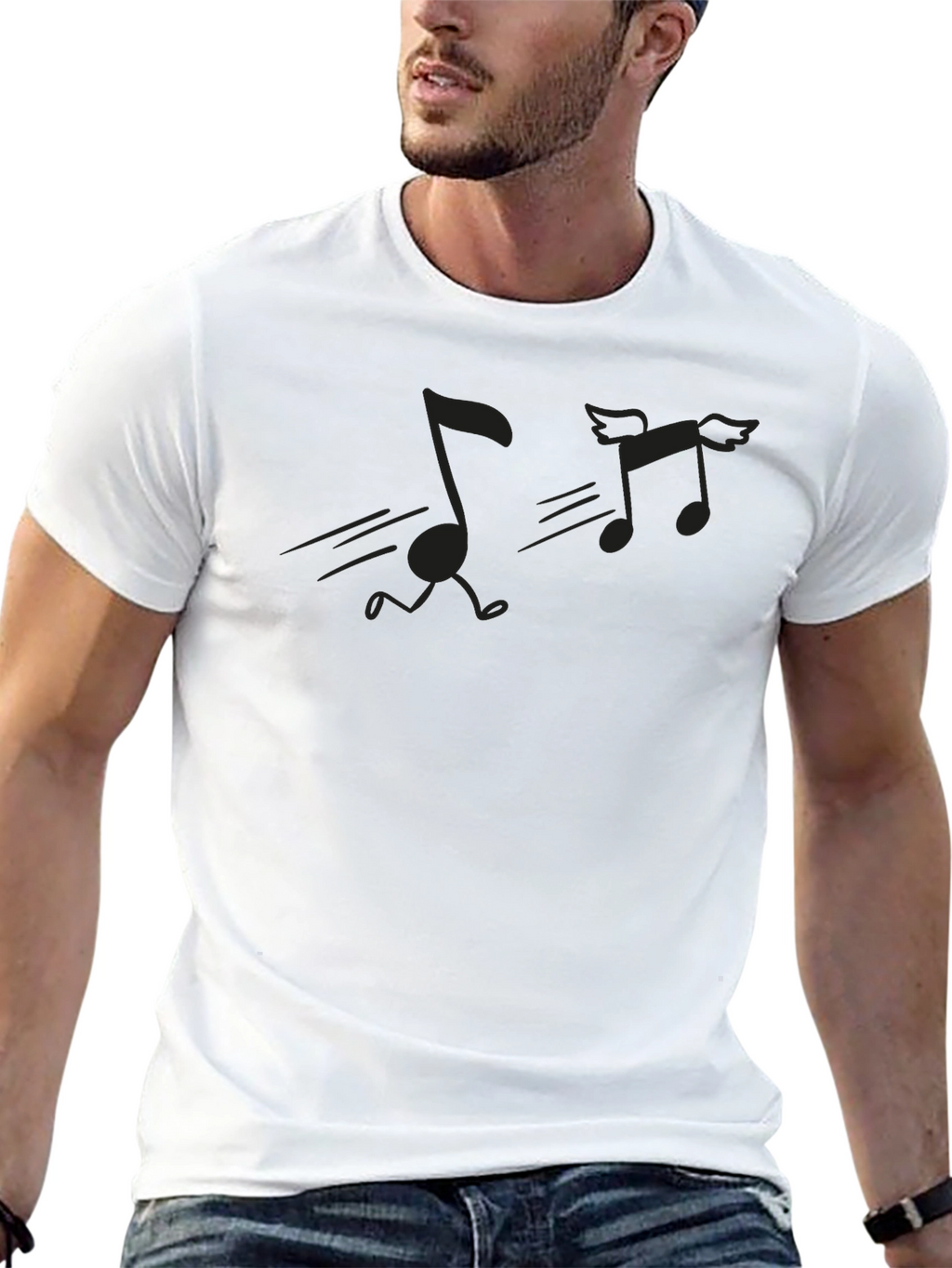 Musical Notes Graphic Tee - Black Crewneck T-Shirt