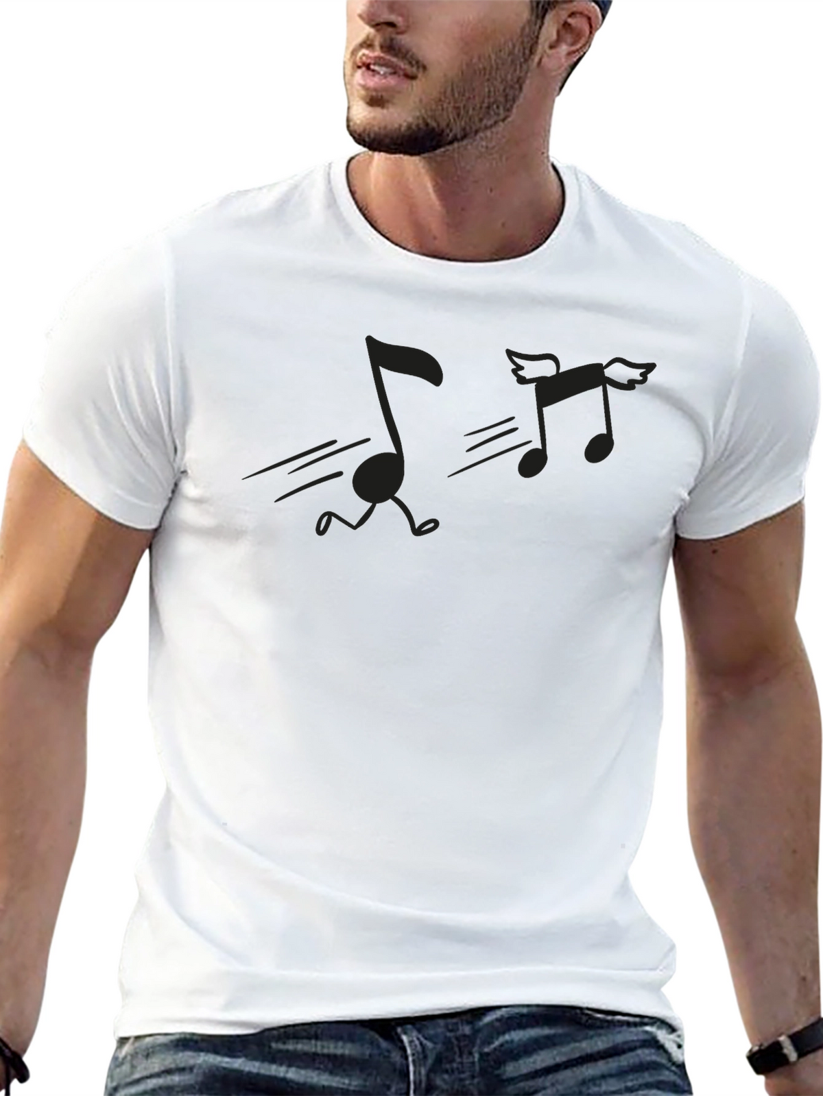 Musical Notes Graphic Tee - Black Crewneck T-Shirt