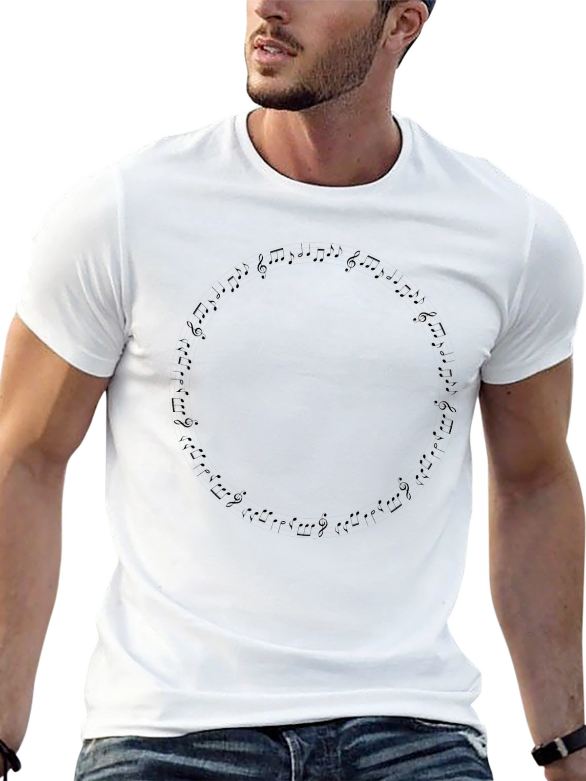 Music Notes Circle Black T-Shirt
