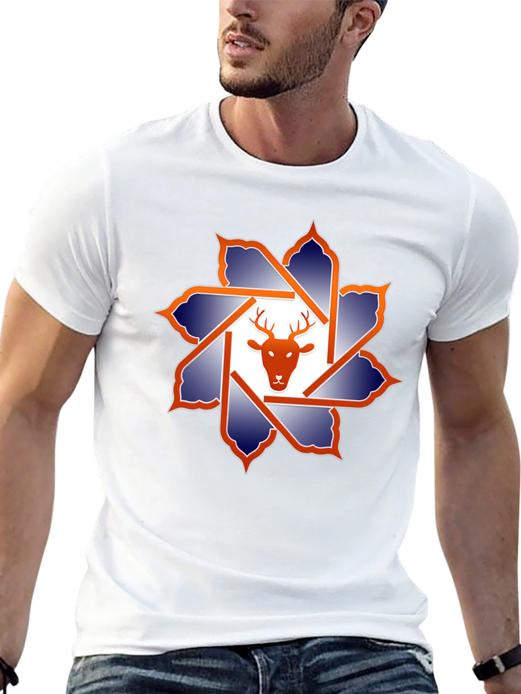 Deer Head Geometric Graphic T-Shirt