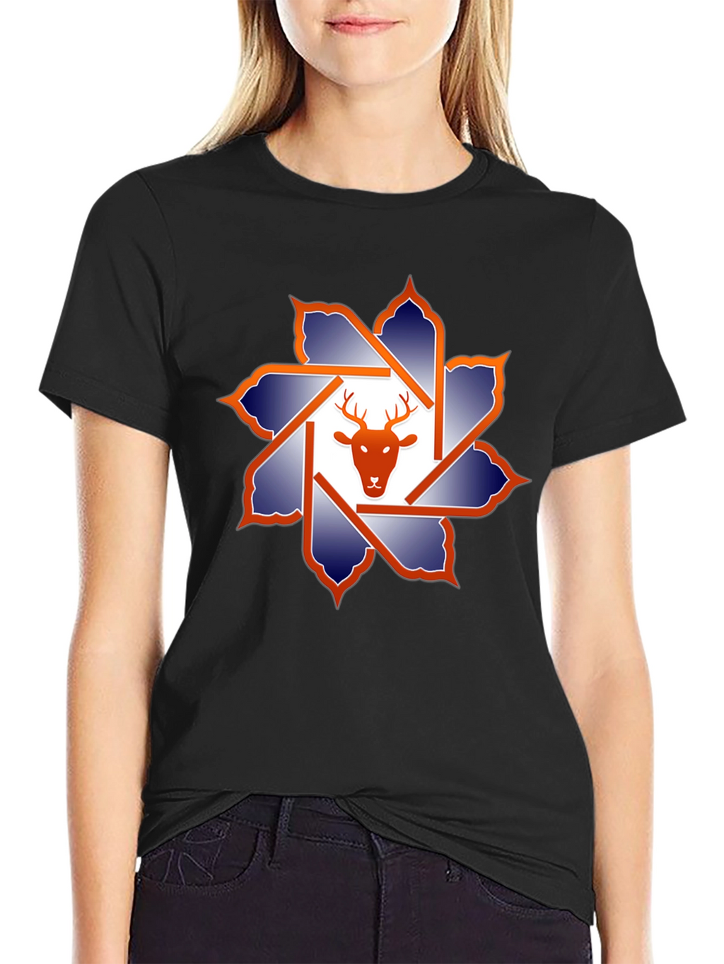 Deer Head Geometric Graphic T-Shirt