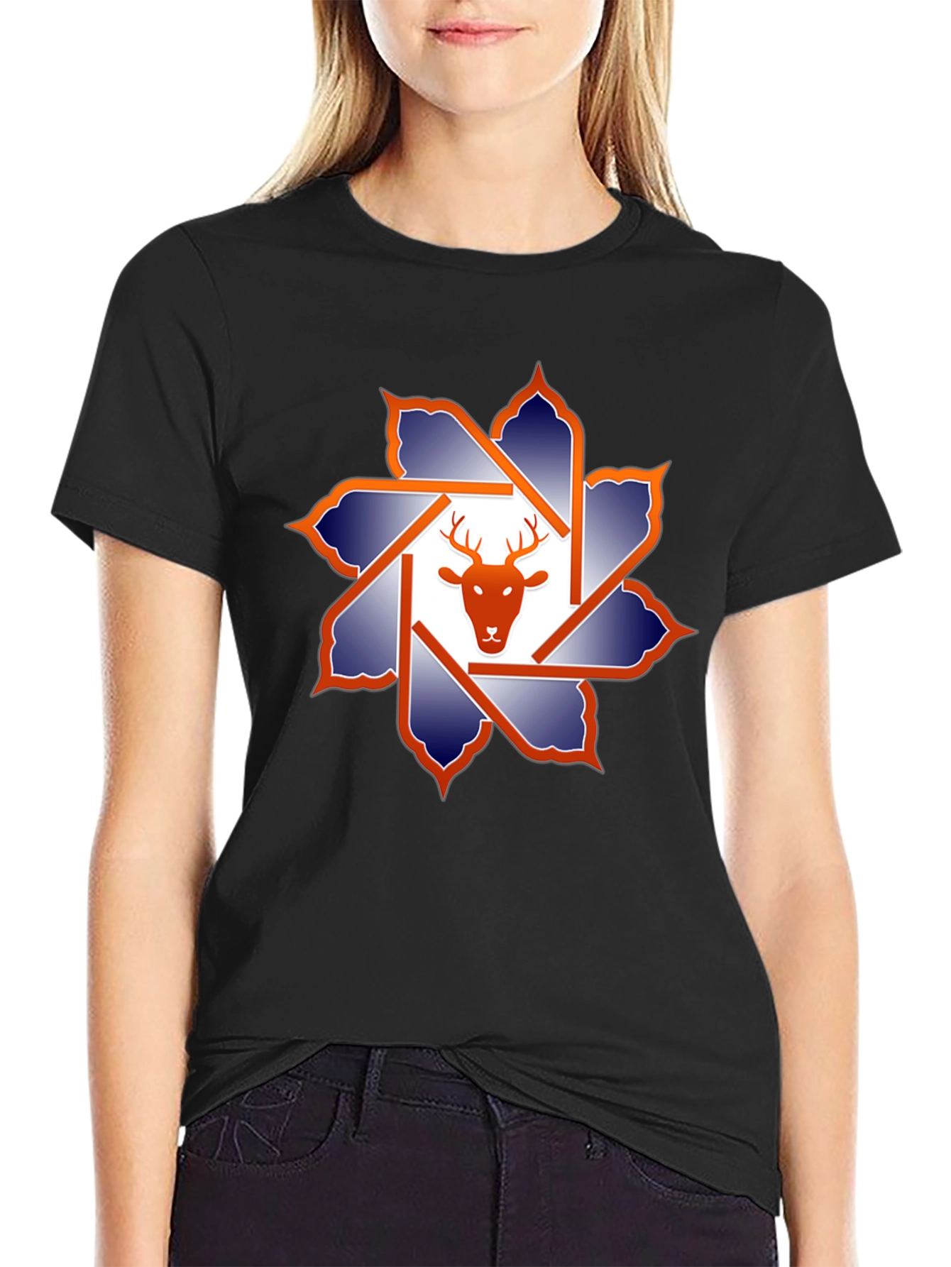 Deer Head Geometric Graphic T-Shirt