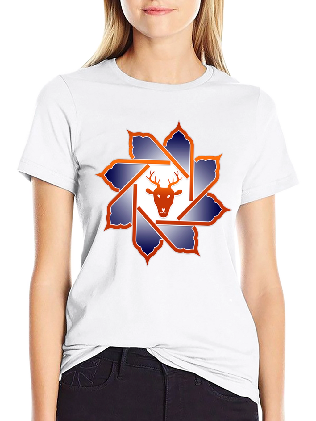 Deer Head Geometric Graphic T-Shirt