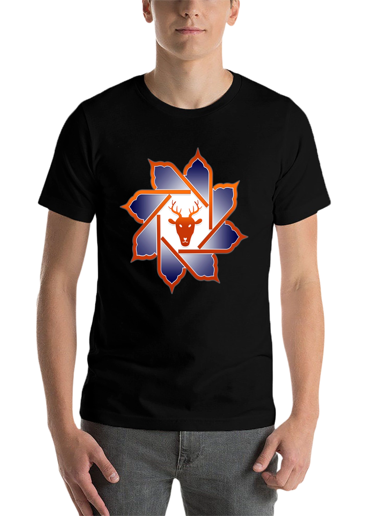 Deer Head Geometric Graphic T-Shirt