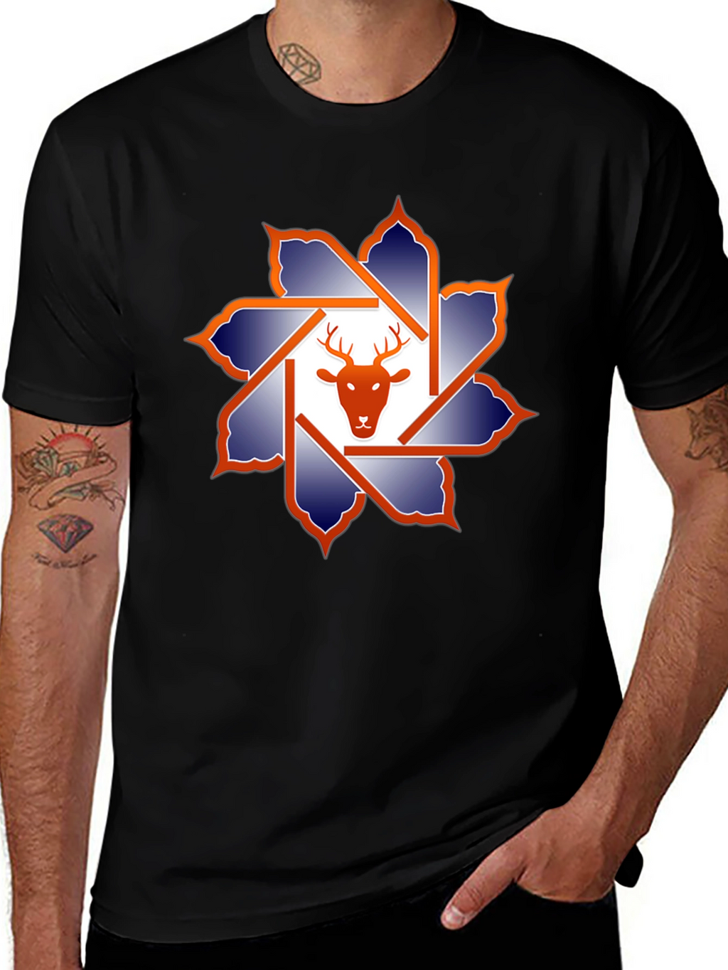 Deer Head Geometric Graphic T-Shirt