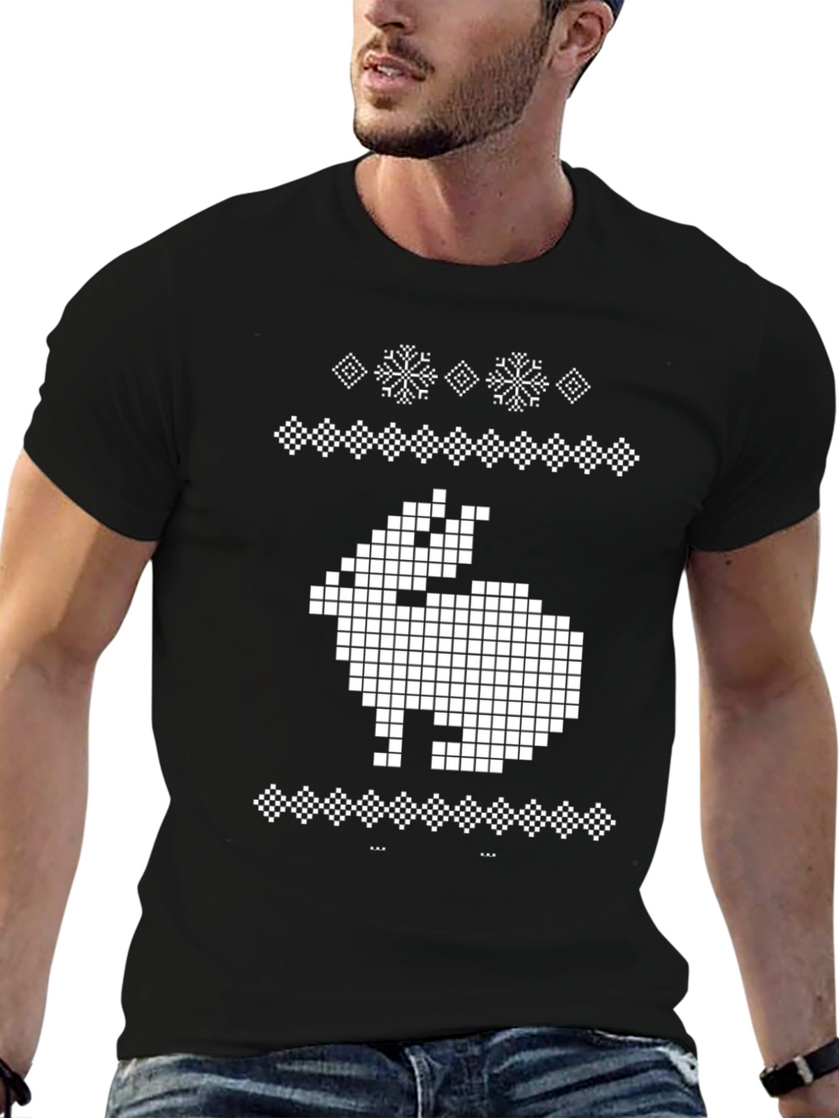 Pixel Rabbit Graphic Tee - Black Crew Neck