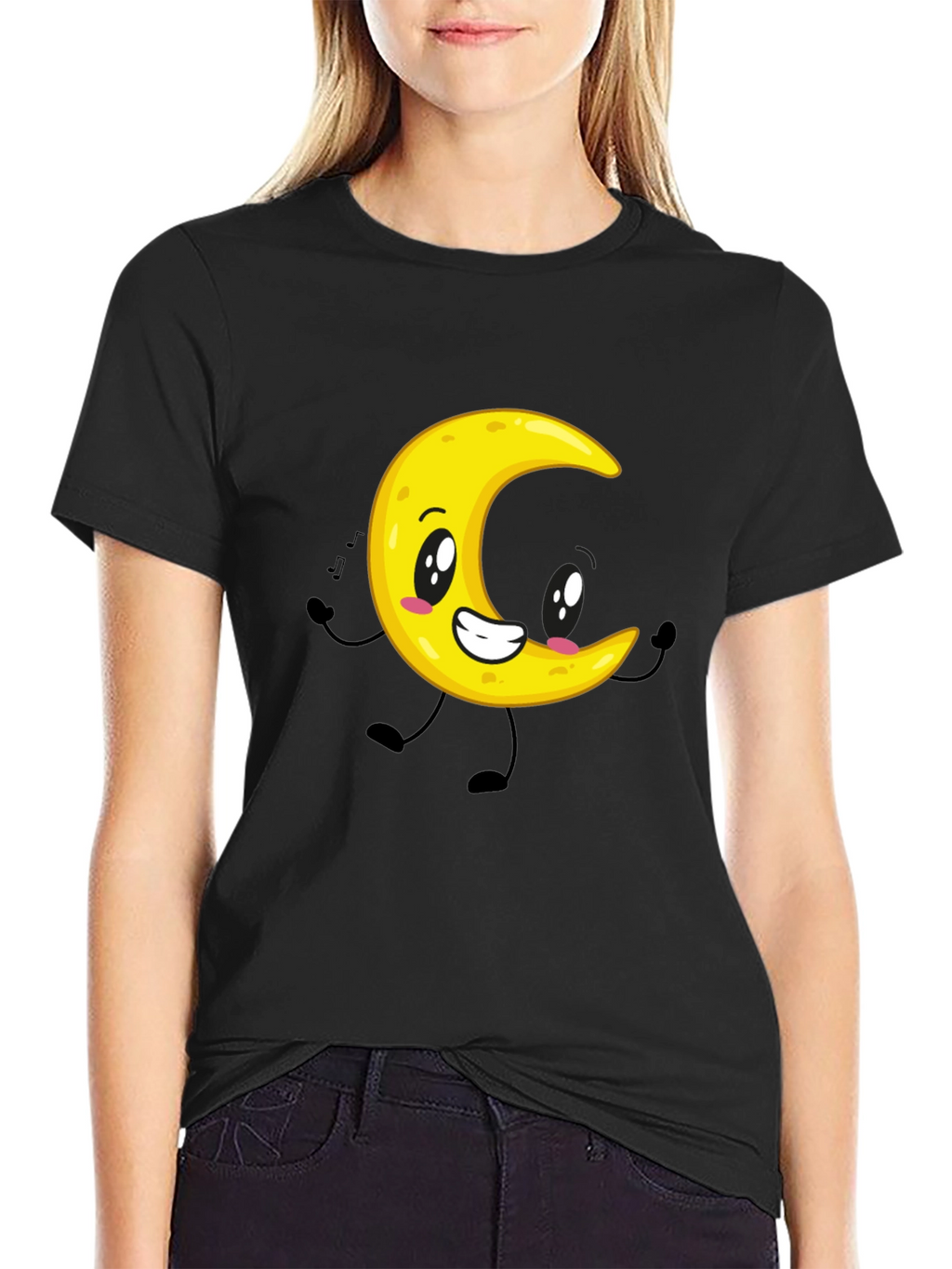 Cartoon Moon Graphic Black T-Shirt