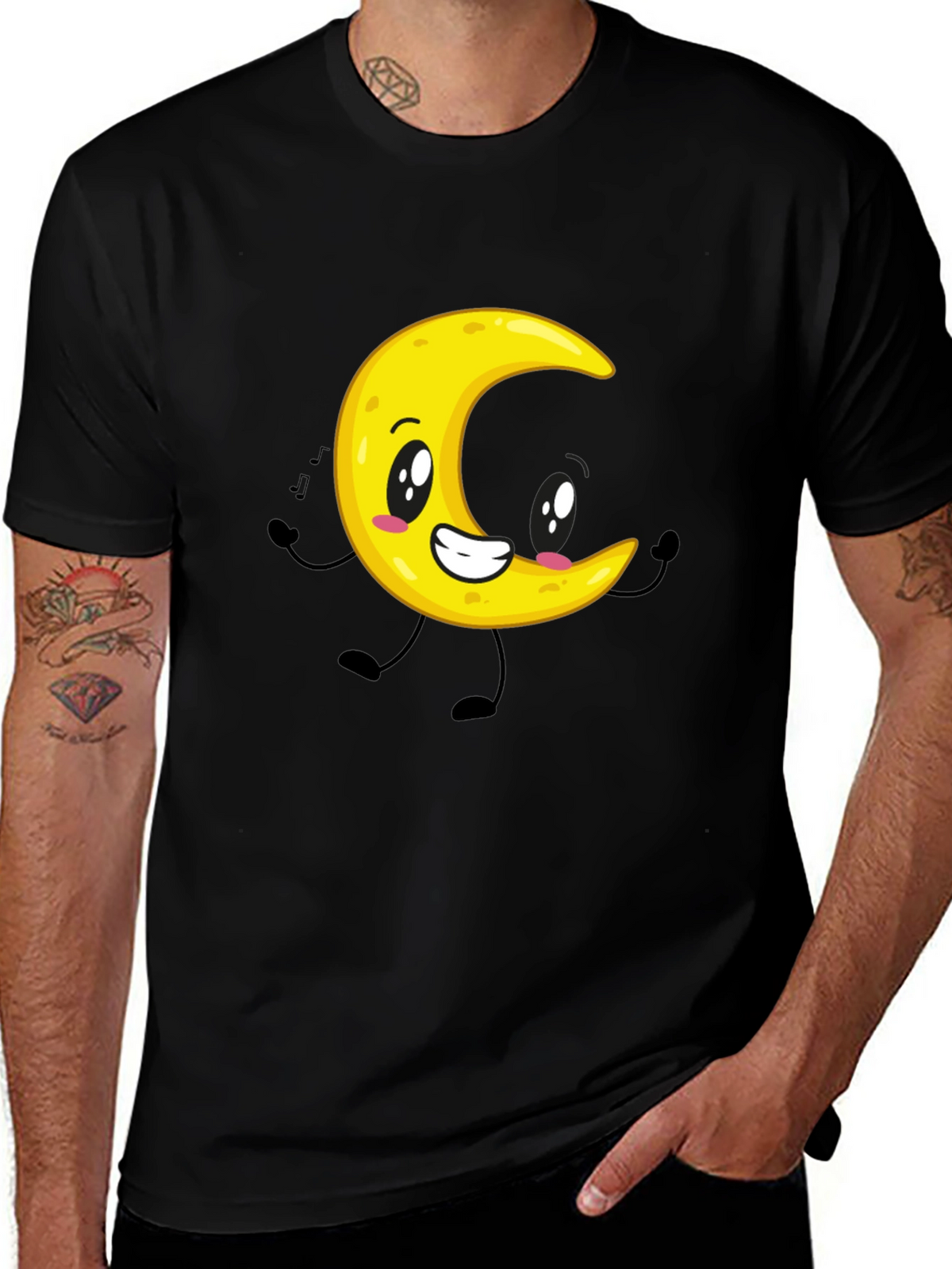 Cartoon Moon Graphic Black T-Shirt