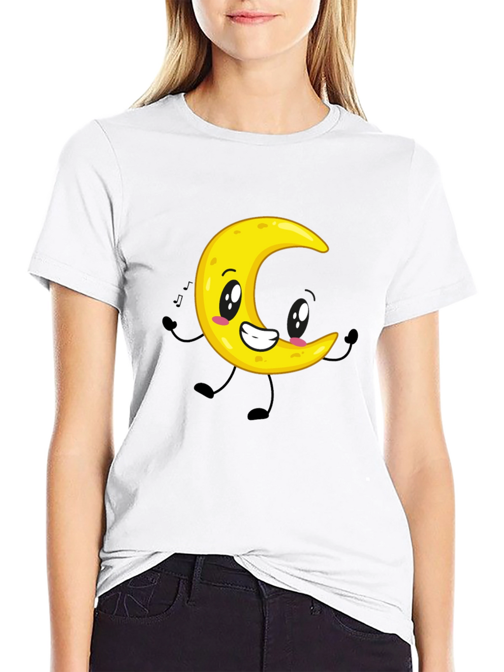 Cartoon Moon Graphic Black T-Shirt