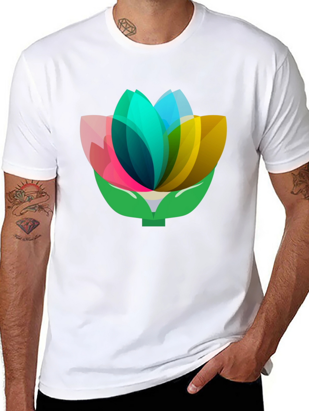 Geometric Floral Tee - Abstract Lotus Design