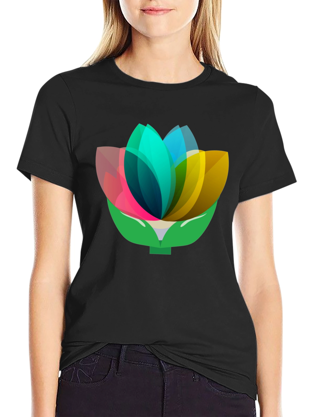 Geometric Floral Tee - Abstract Lotus Design