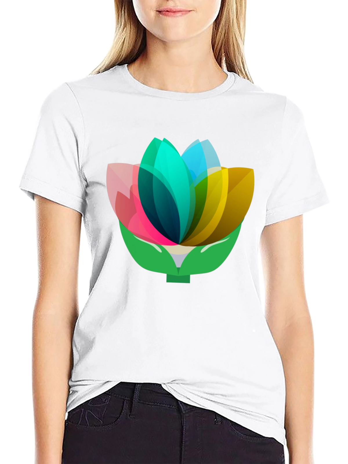 Geometric Floral Tee - Abstract Lotus Design