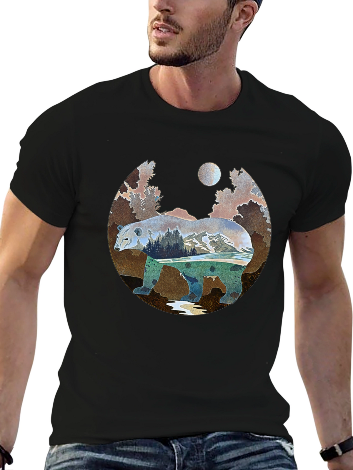 Nature Bear Graphic Tee - Black