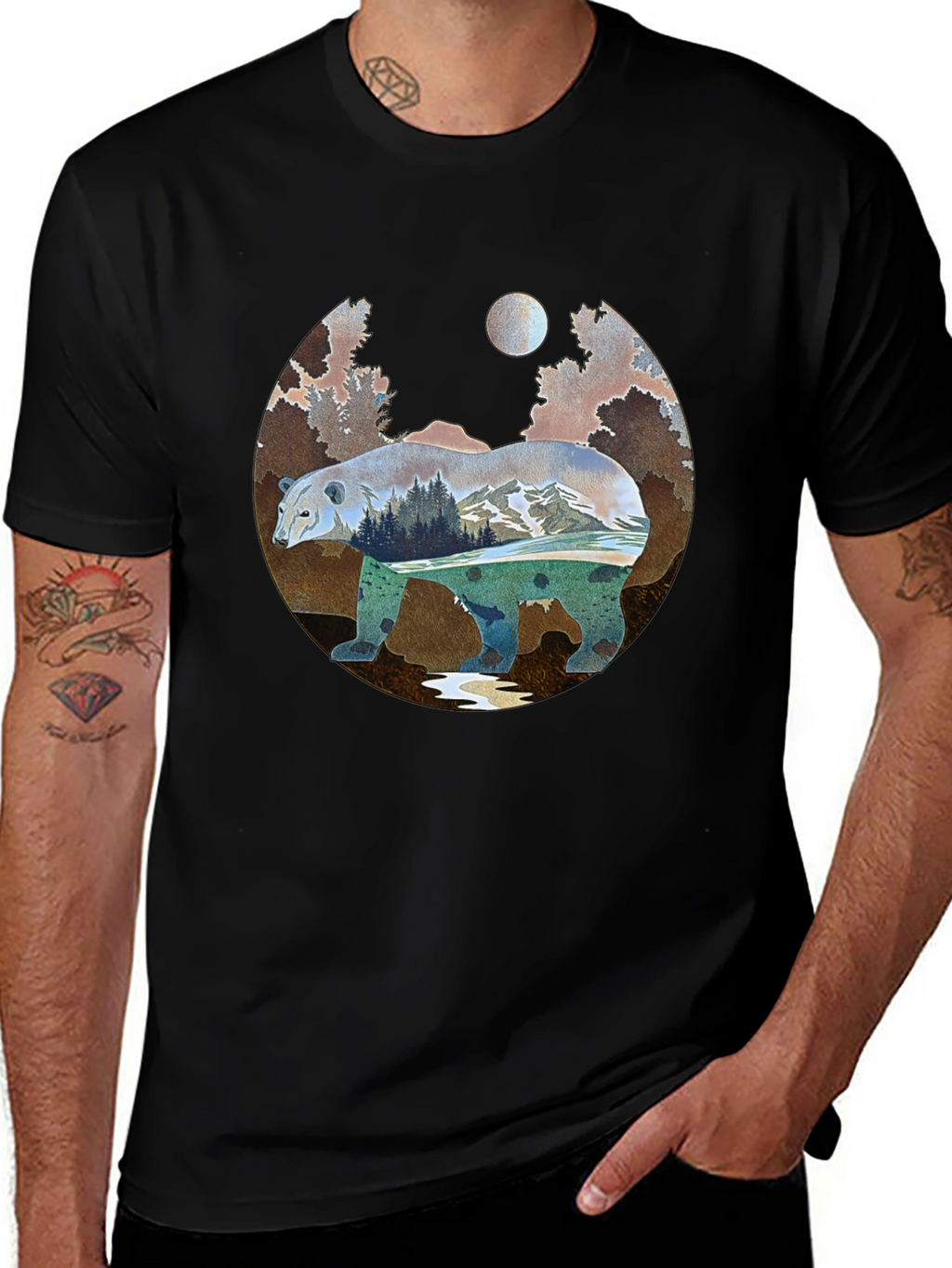 Nature Bear Graphic Tee - Black