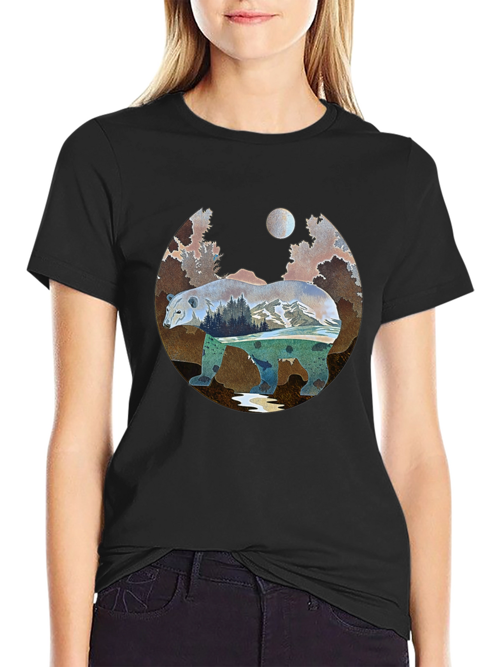 Nature Bear Graphic Tee - Black