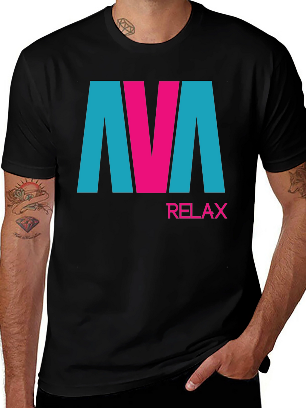 AVA Relax Graphic Tee - Black Cotton Blend T-Shirt
