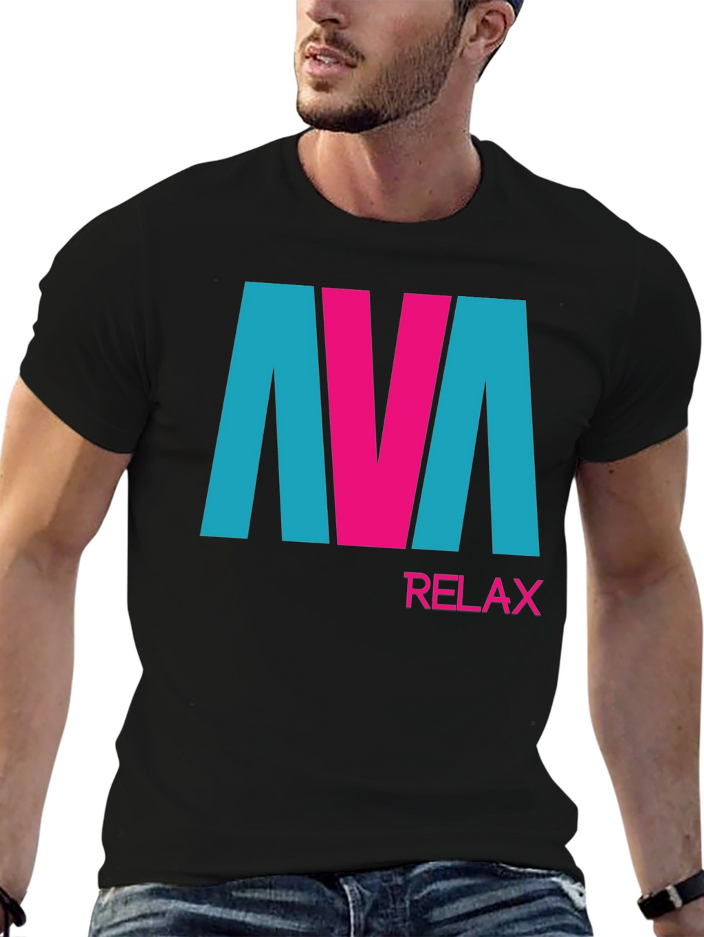 AVA Relax Graphic Tee - Black Cotton Blend T-Shirt