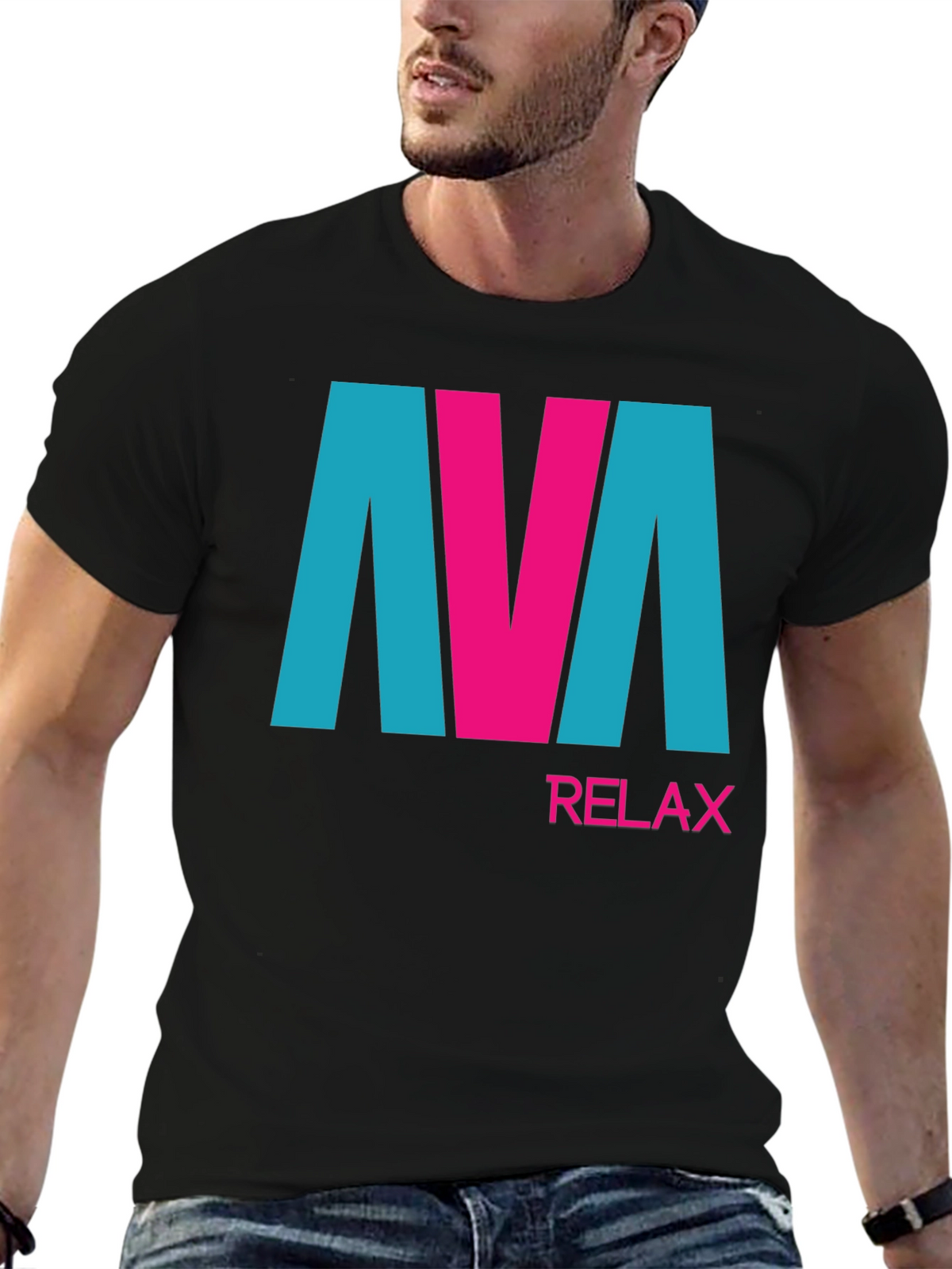 AVA Relax Graphic Tee - Black Cotton Blend T-Shirt