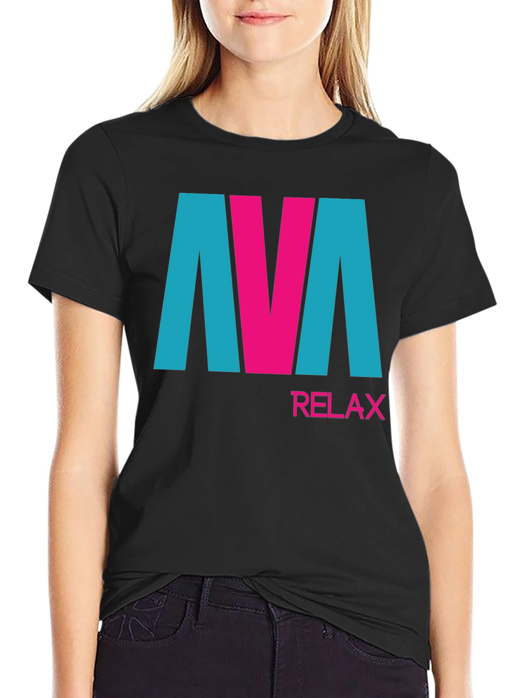 AVA Relax Graphic Tee - Black Cotton Blend T-Shirt