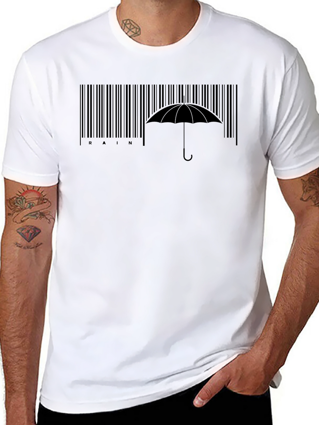 Rain Barcode Umbrella Graphic Tee - Stylish Comfort