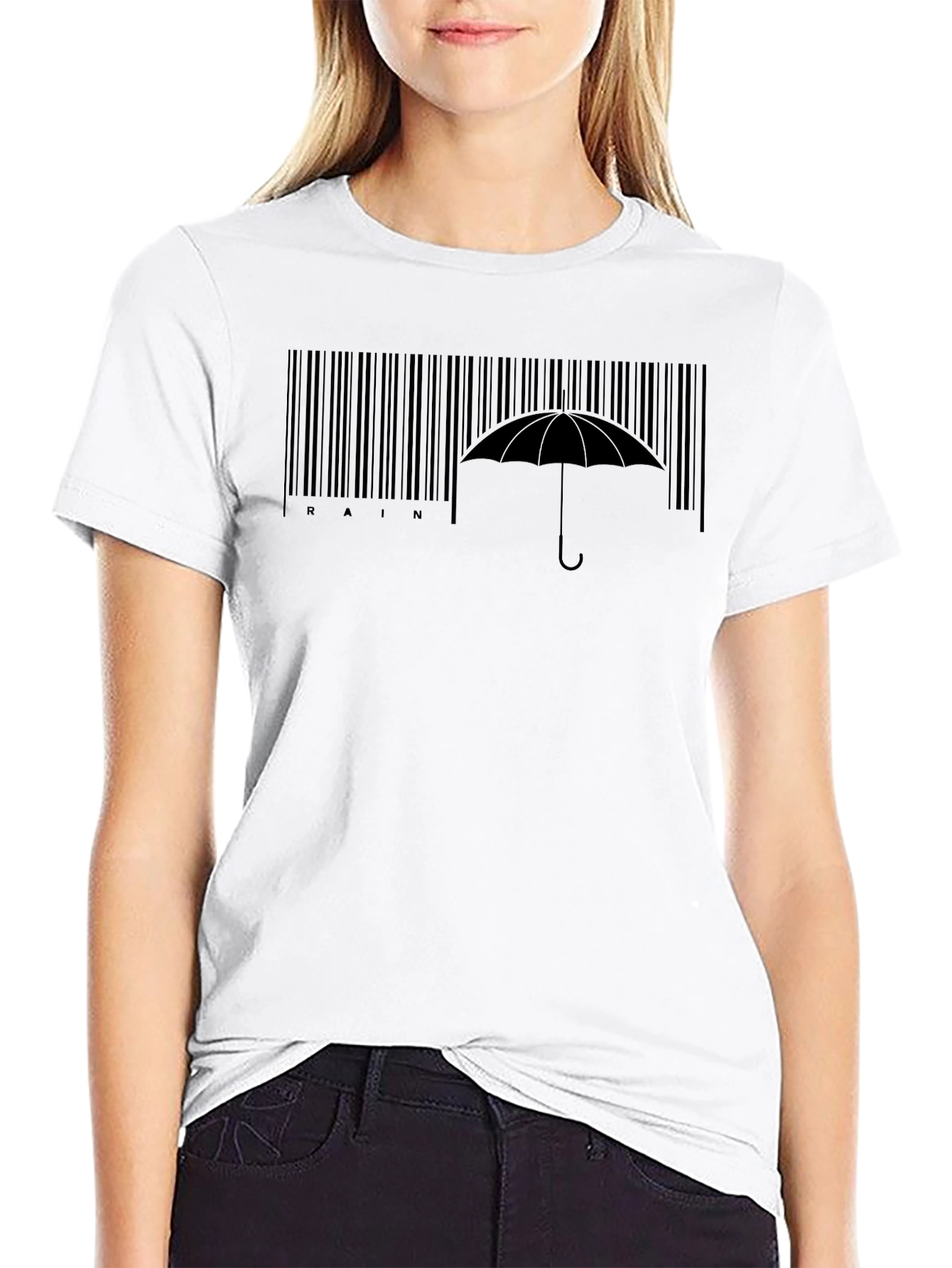 Rain Barcode Umbrella Graphic Tee - Stylish Comfort