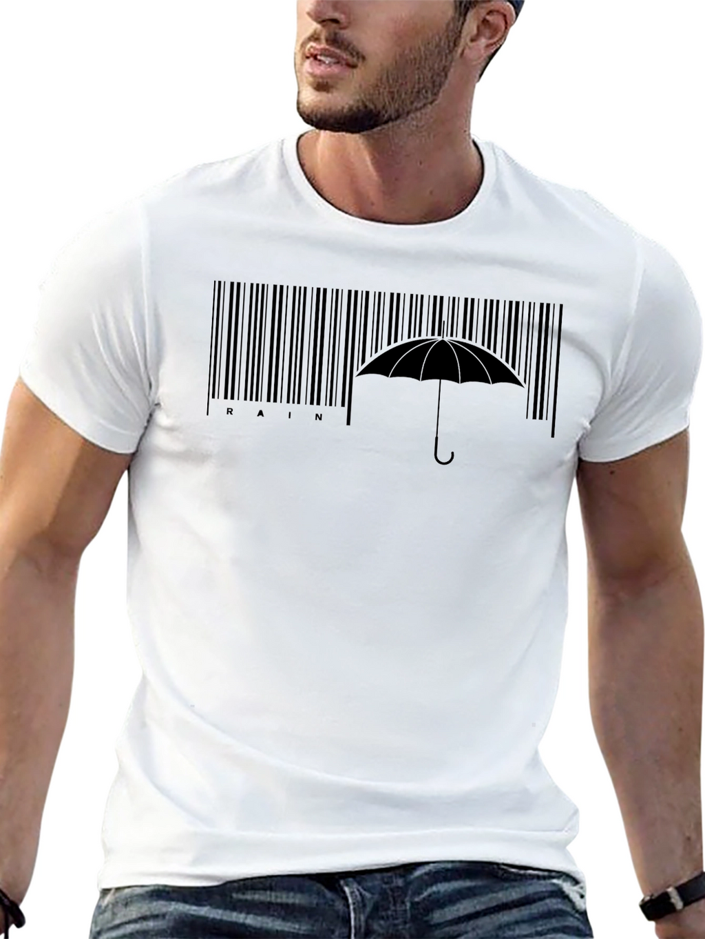 Rain Barcode Umbrella Graphic Tee - Stylish Comfort