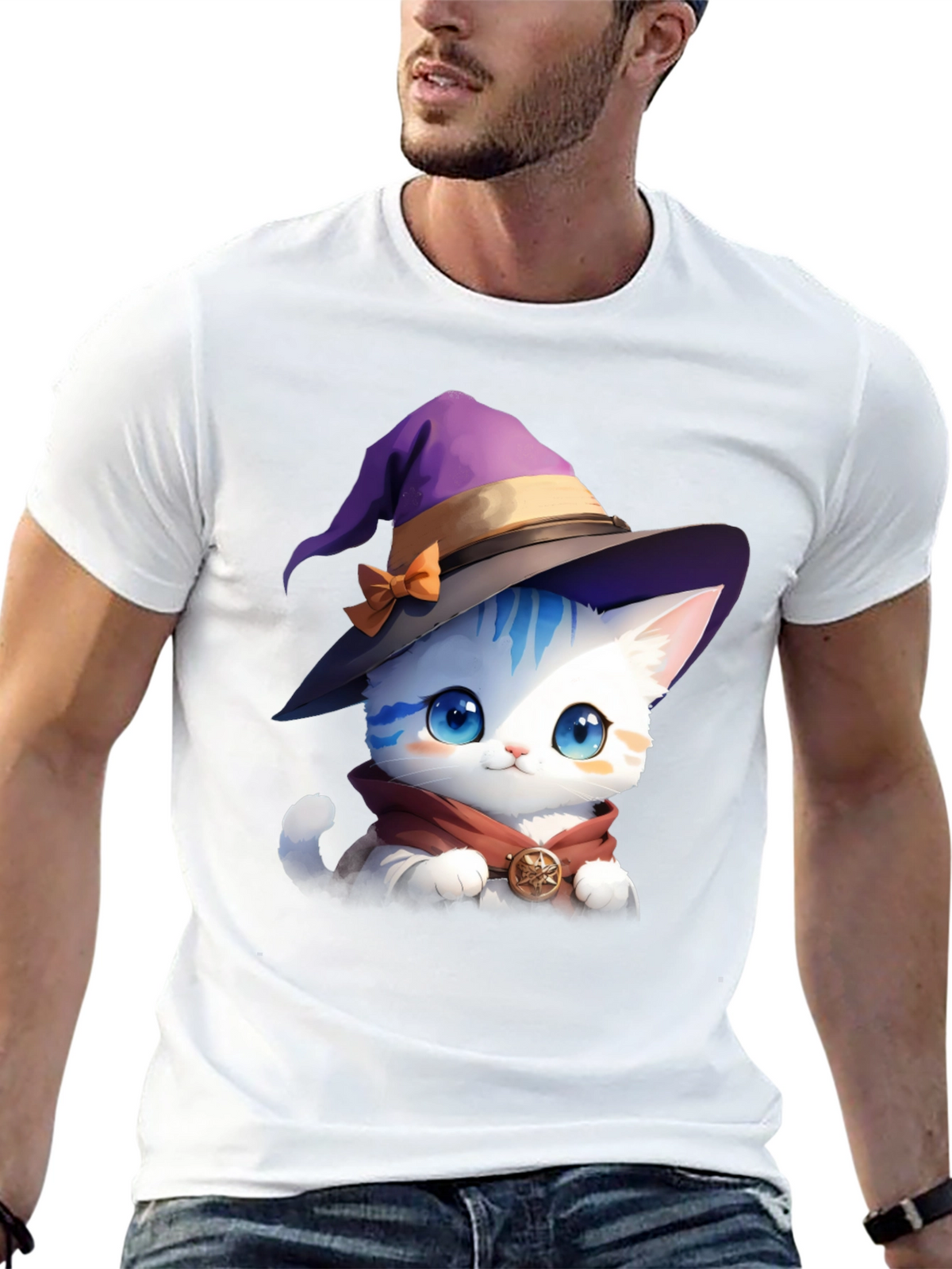 Wizard Cat Graphic Tee - Magic & Style!