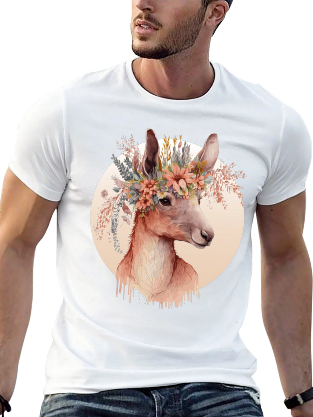 Floral Deer Graphic Tee - Trendy Unisex Shirt