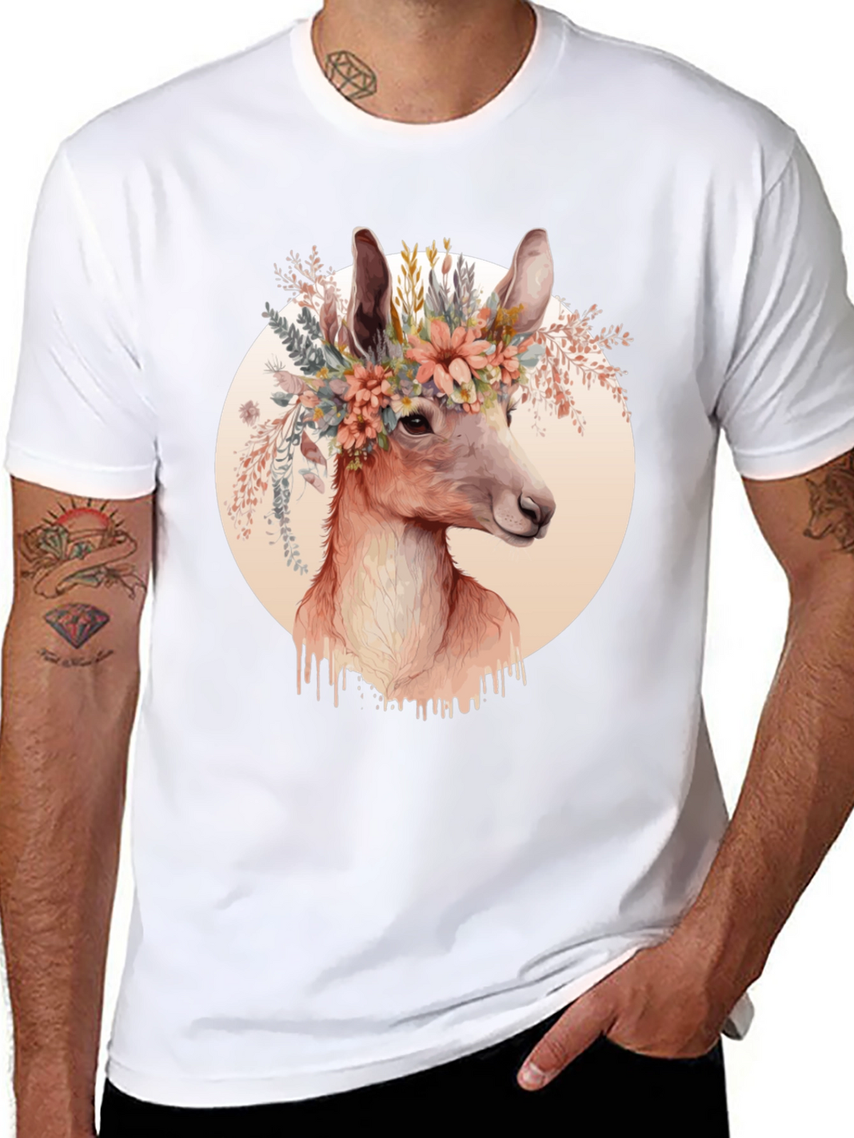 Floral Deer Graphic Tee - Trendy Unisex Shirt