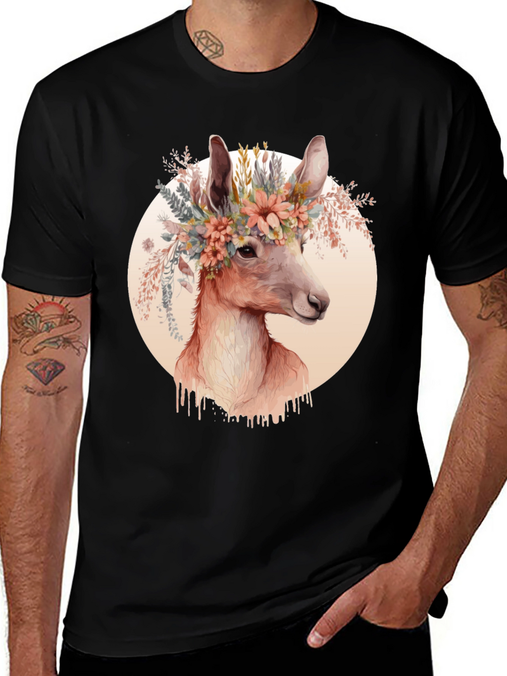 Floral Deer Graphic Tee - Trendy Unisex Shirt