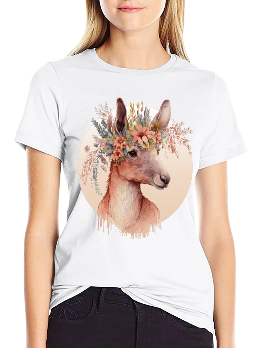 Floral Deer Graphic Tee - Trendy Unisex Shirt