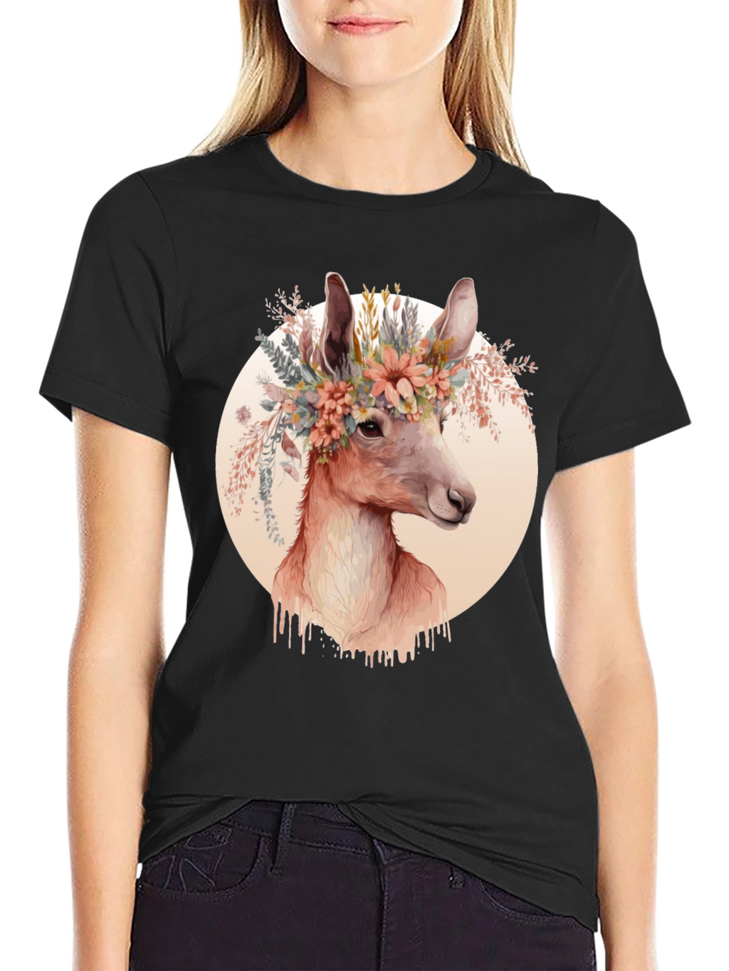 Floral Deer Graphic Tee - Trendy Unisex Shirt