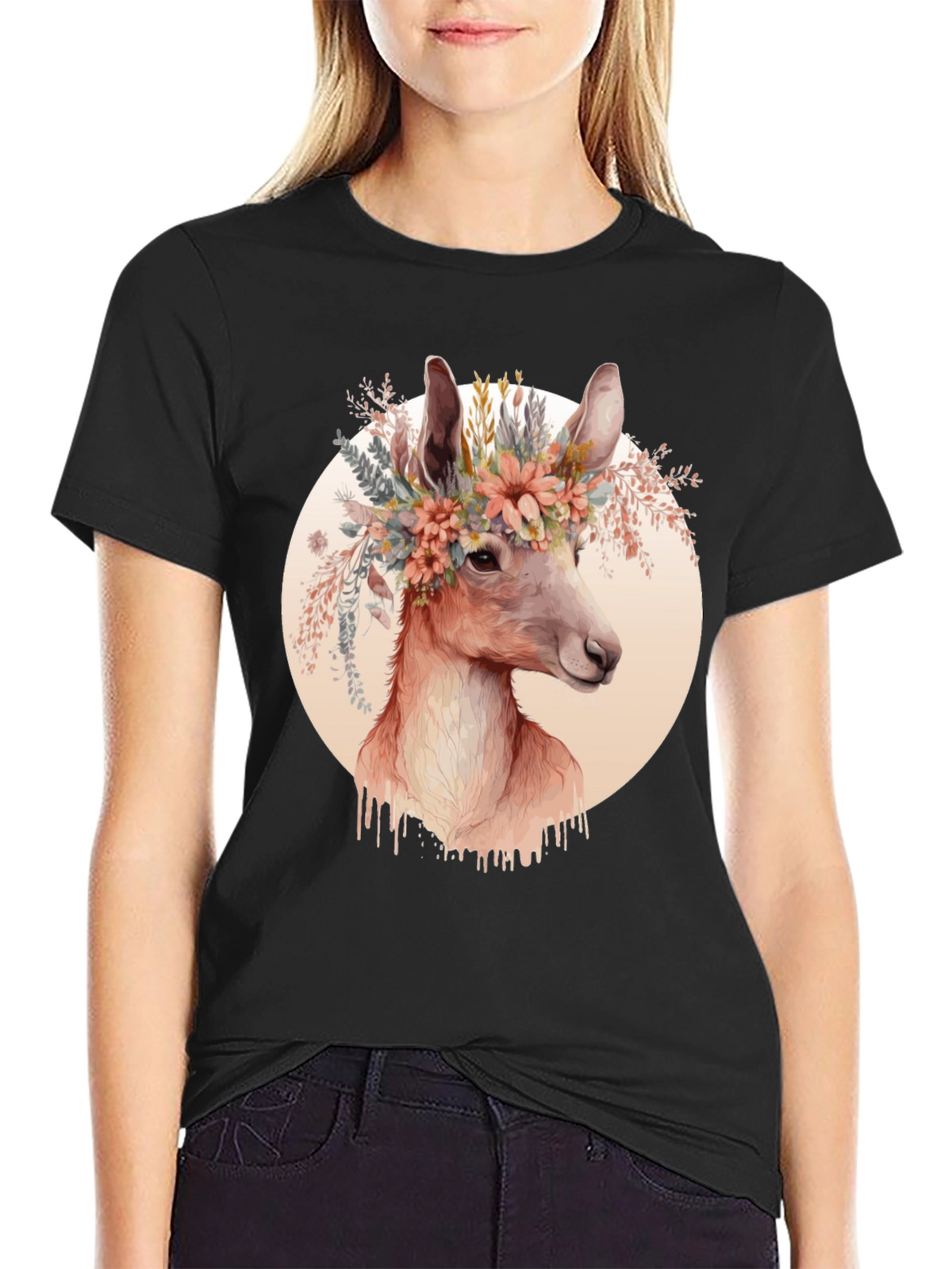 Floral Deer Graphic Tee - Trendy Unisex Shirt